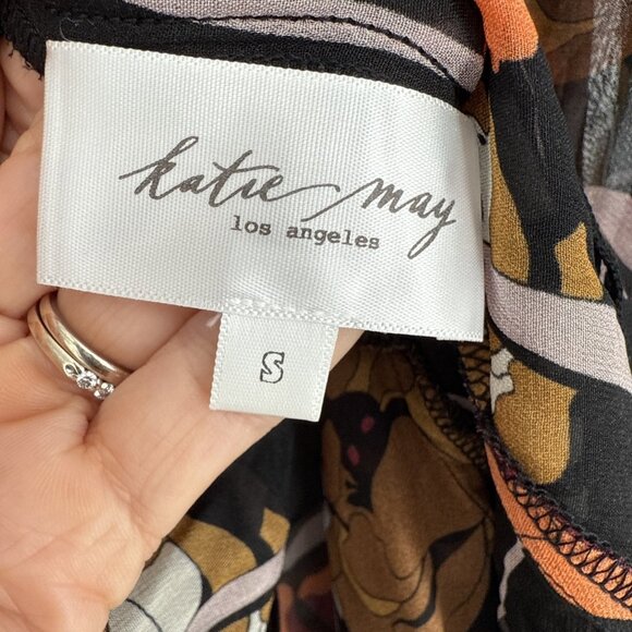 Katie May Size Small Bell Sleeve Black 70s Floral Dress Sheer Mini Dress - Picture 11 of 13